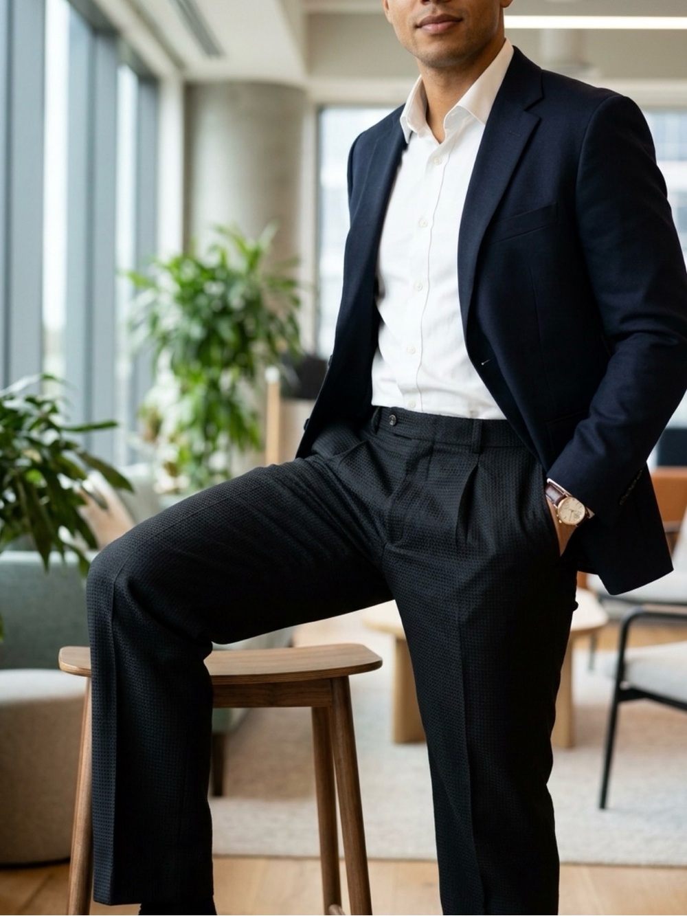 Masatomo Classic Black 100% Silk Textured Pants